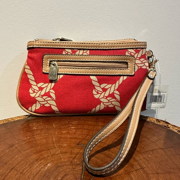 Liz  Claiborne NEW Vintage Vibrant Red and Tan Rope Design Wristlet/Clutch - Picture 1 of 6